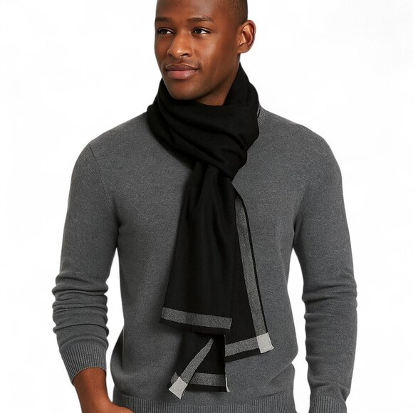 Alfani Men's Solid Herringbone Fringe Knit Scarf, Black, One Size - Picture 1 of 2